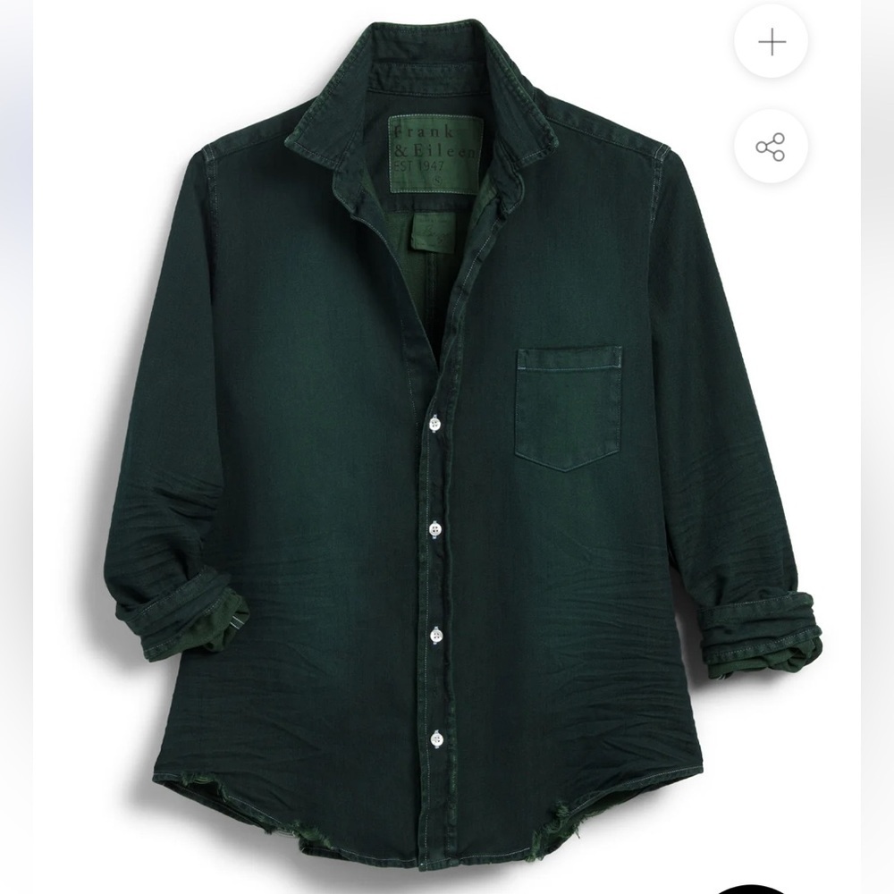 Frank Eileen “Eileen” Relaxed Button-Up Shirt S famous denim Indigo Green RARE - Picture 1 of 10